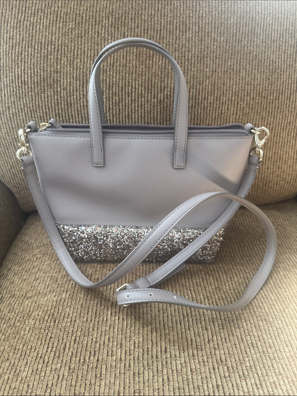 kate spade taupe handbag with silver glitter base - Picture 2 of 4